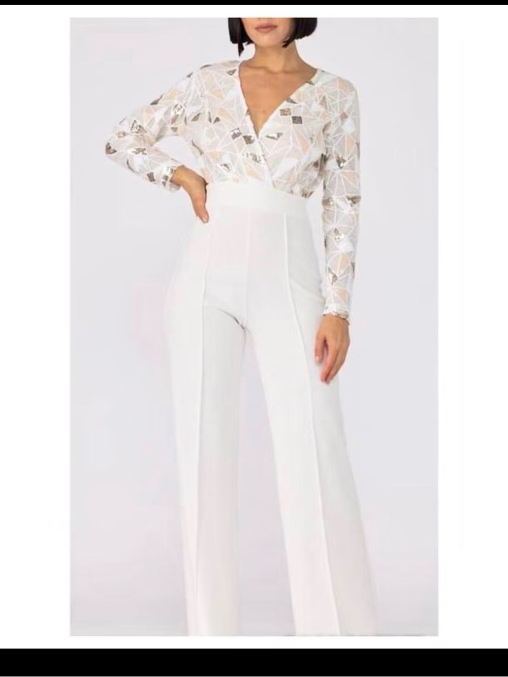 Ladies small retro sequined jump suit  white party